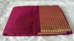 Exquisite Deep Magenta Handloom Silk Saree with Traditional Antique Gold Border - Image 4