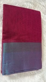 Magenta Elegance: Handloom Linen Saree with Metallic Slate Border - Image 4