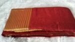 Crimson Red Handloom Cotton Silk Saree with Antique Gold Zari Border - Image 5
