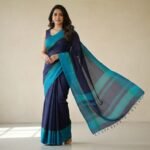 Midnight Indigo & Azure Handloom Cotton Saree