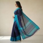 Midnight Indigo & Azure Handloom Cotton Saree - Image 2