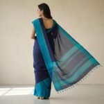 Midnight Indigo & Azure Handloom Cotton Saree - Image 3